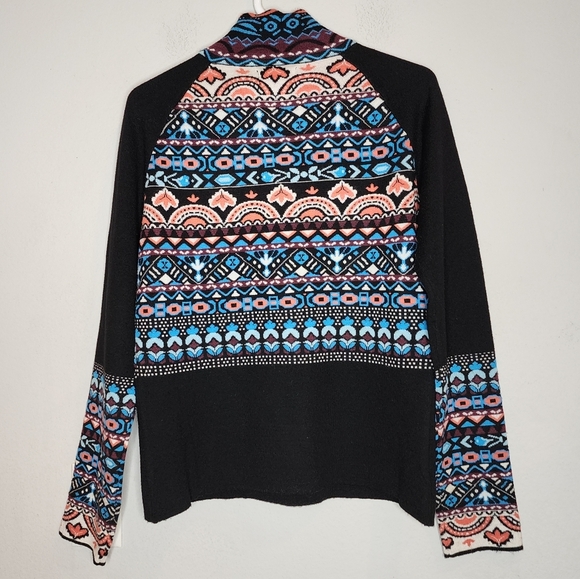 Icelandic Wool Blend 1/2 Zip Black Blue Pink Pull Over Sweater Size Medium - Picture 8 of 14